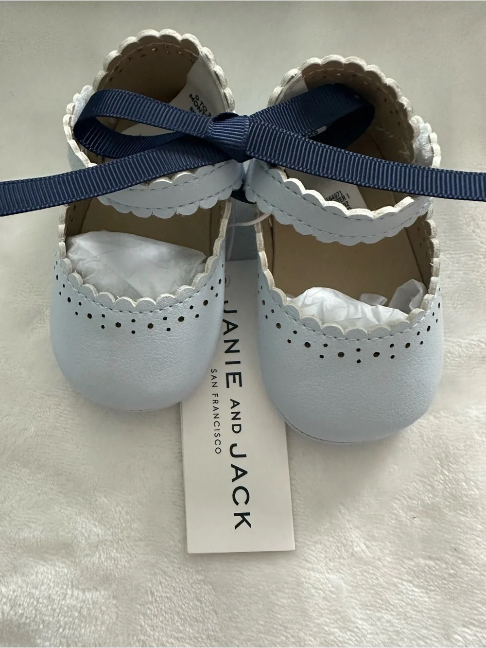 Janie and Jack Light Blue Scalloped Mary Jane Baby Shoes